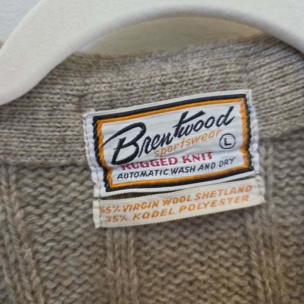 Vtg 50s/60s Brentwood Cable Knit Brown Cardigan Sweater Wool Blend Academia Lg